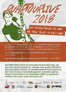 Junge Bands & Musiktalente gesucht! Jetzt bewerben - RuhrTourLive2018 im Sunshine